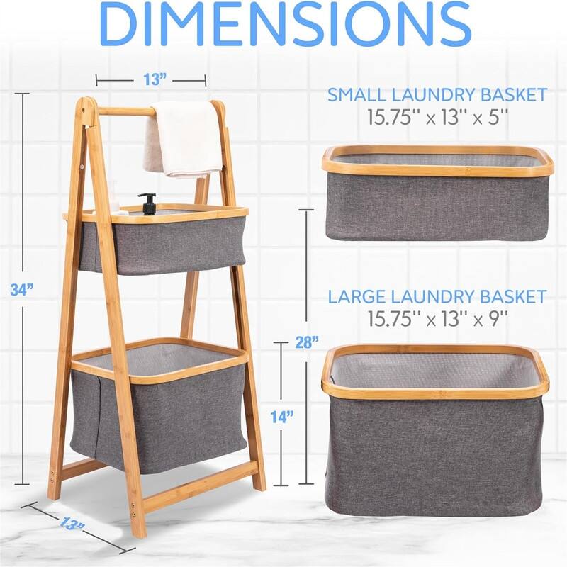 2 Tier Fold Out Hamper Shelf Storage - 12.99"D x 17.52"W x 38.98"H