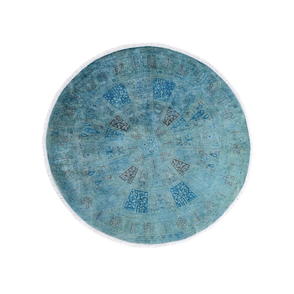 Contemporary Overdyed Wool Hand Knotted Round Area Rug - 6' 1" x 6' 1"