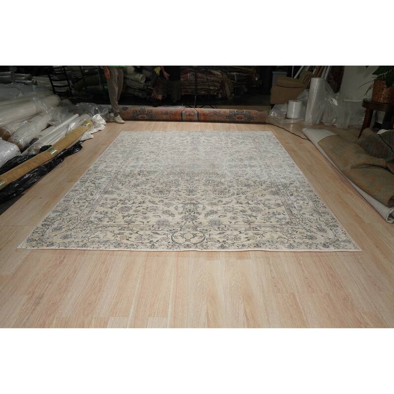 Home Decor EORC Hand-Knotted Wool & Viscose Kerman-Kashan-Isfahan Rug Elegant Beige Area Rug for Living Room, Bedroom, Office