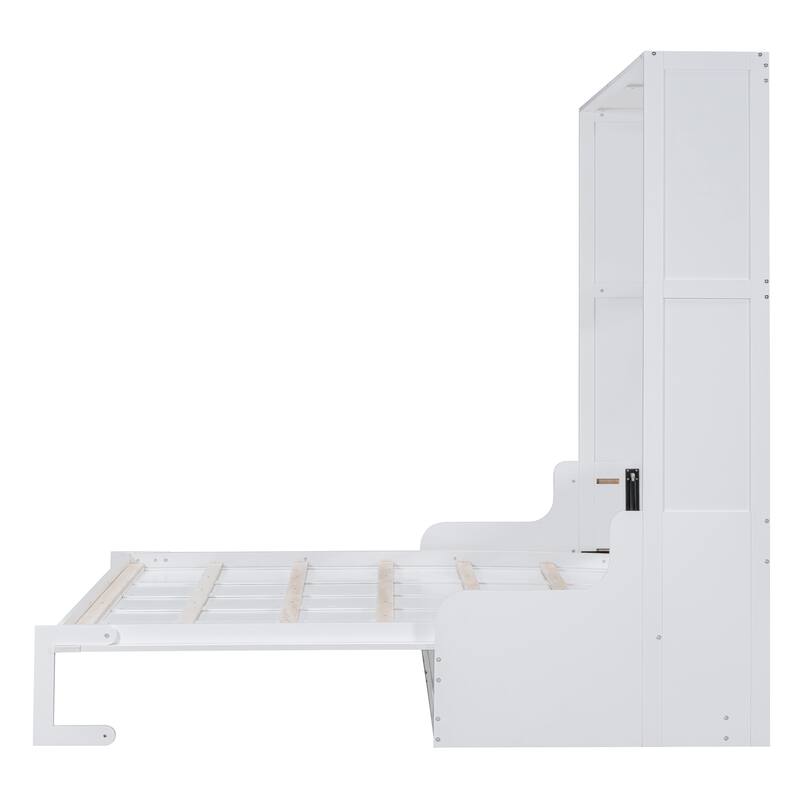 Roomfitters Queen Wall Murphy Bed with Integrated Cushion Seat and Storage Wood