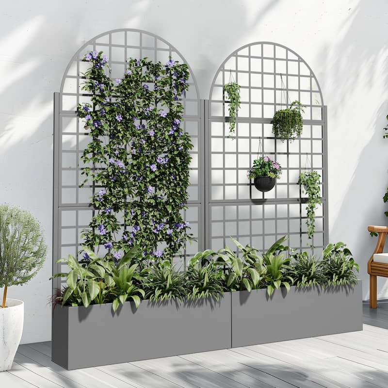 Movable Raised Garden Bed with Trellis and Lockable Wheels - 71*35