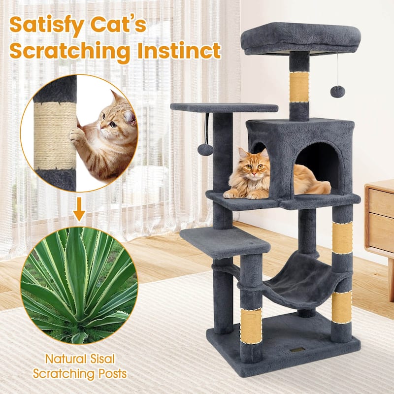 Costway 44” Tall Multi-level Cat Tree with Cushion Top Perch, - See Details