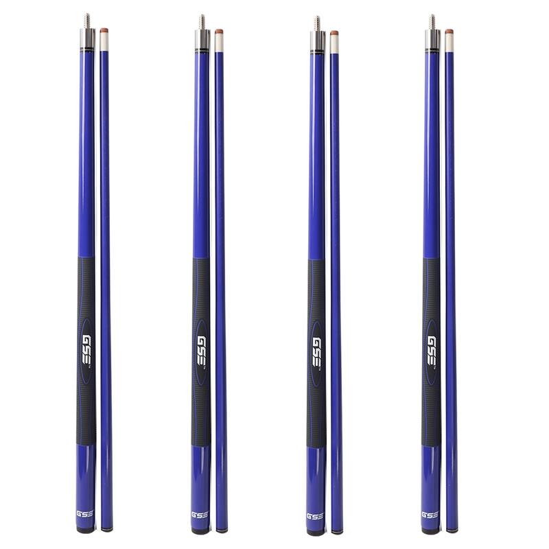 GSE™ Set of 4 Fiberglass Graphite Composite Billiard Pool Cue Sticks. 58" 2-Piece Pool Cue Set for House or Commercial Use - Blue