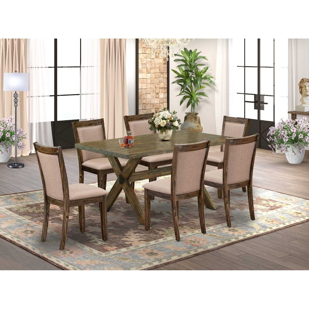 HomeStock 7-Piece Distressed Jacobean Finish Solid Wood Top Dining Table with 6 Parson-Chairs