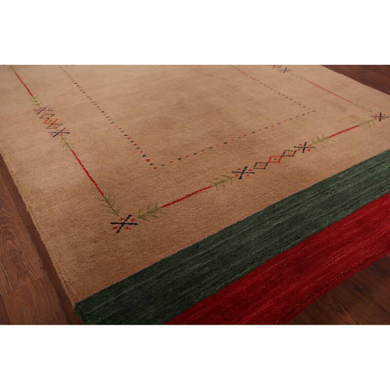 Gabbeh Indian Accent Rug Hand-Knotted Oriental Brown Wool Carpet - 3'10"x 5'8"