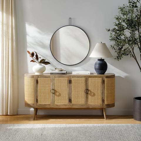 Vincie Hand Crafted Wood and Rattan Side Board - 34"H x 69"W x 16"D