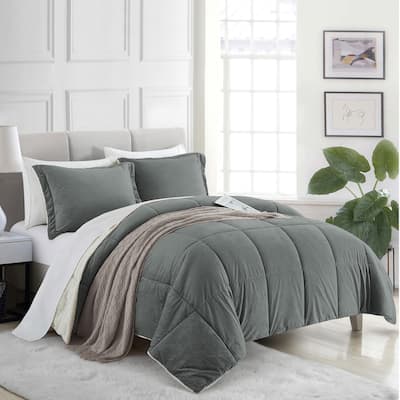 3-Piece Reversible Plush Sherpa Down Alternative Comforter Set