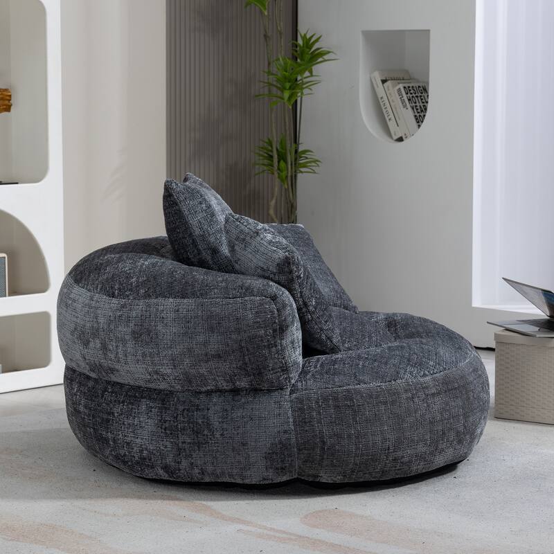 Chenille Upholstered Durable Comfort Lounger High Back Bean Bag Lazy Sofa With Three Pillows