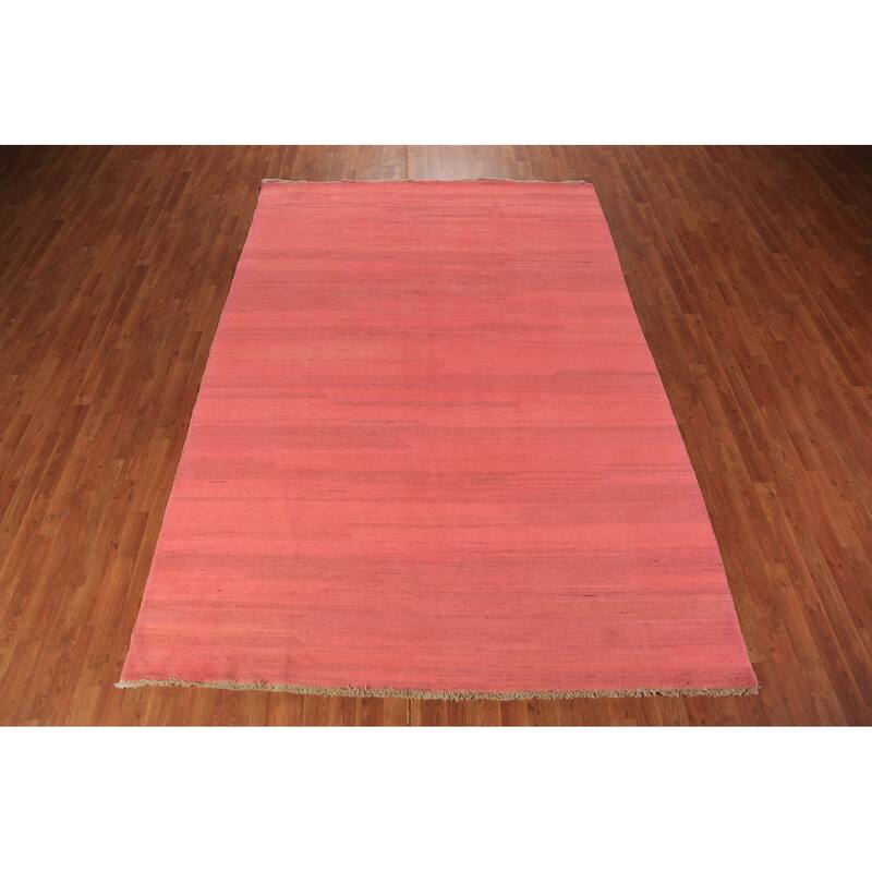 Modern Gabbeh Oriental Area Rug Hand-Knotted Pink Wool Carpet - 6'10" x 9'9"