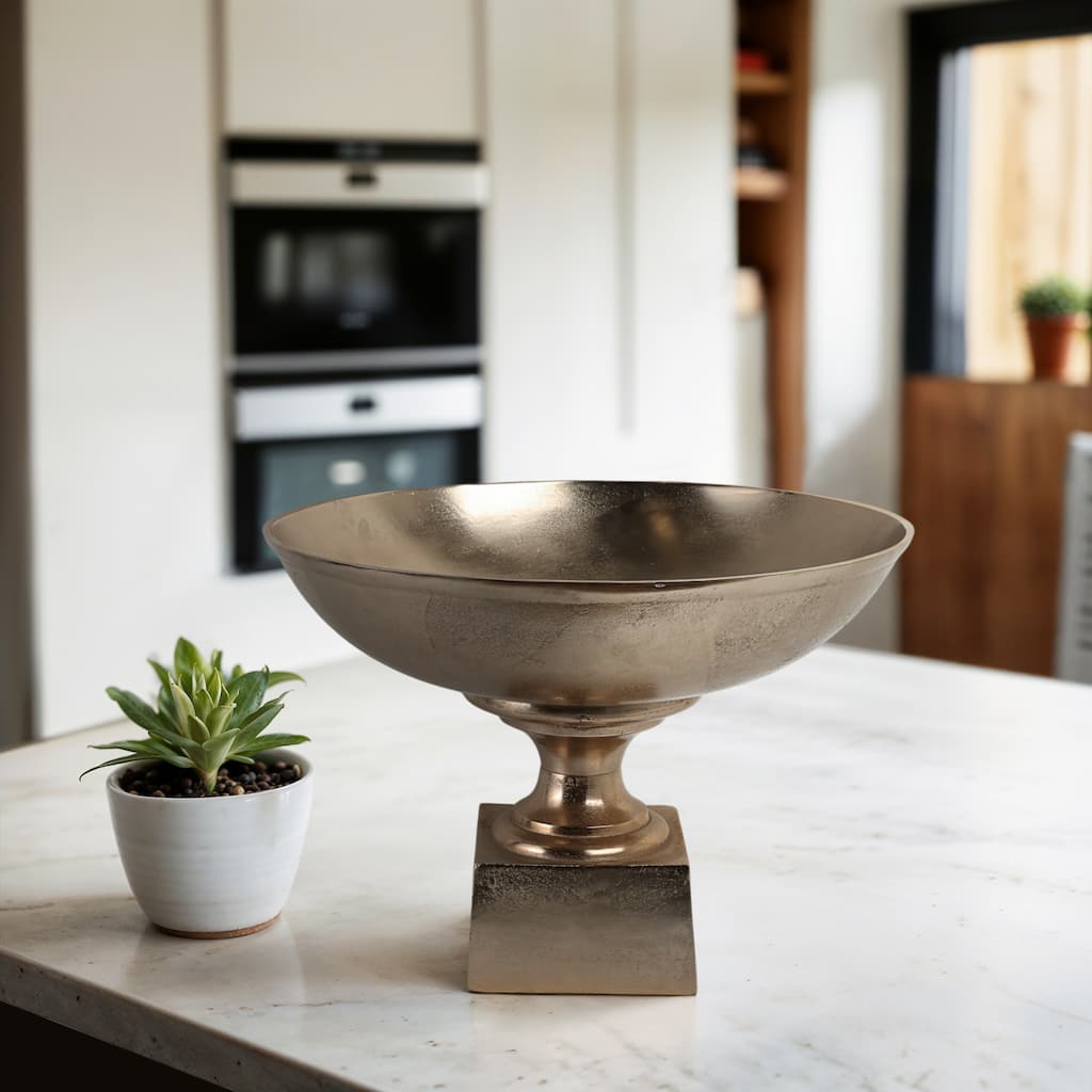 Aluminum Decorative Bowl Modern Pedestal Base Home Decor - 15" Gold - 20" x 20" x 15"