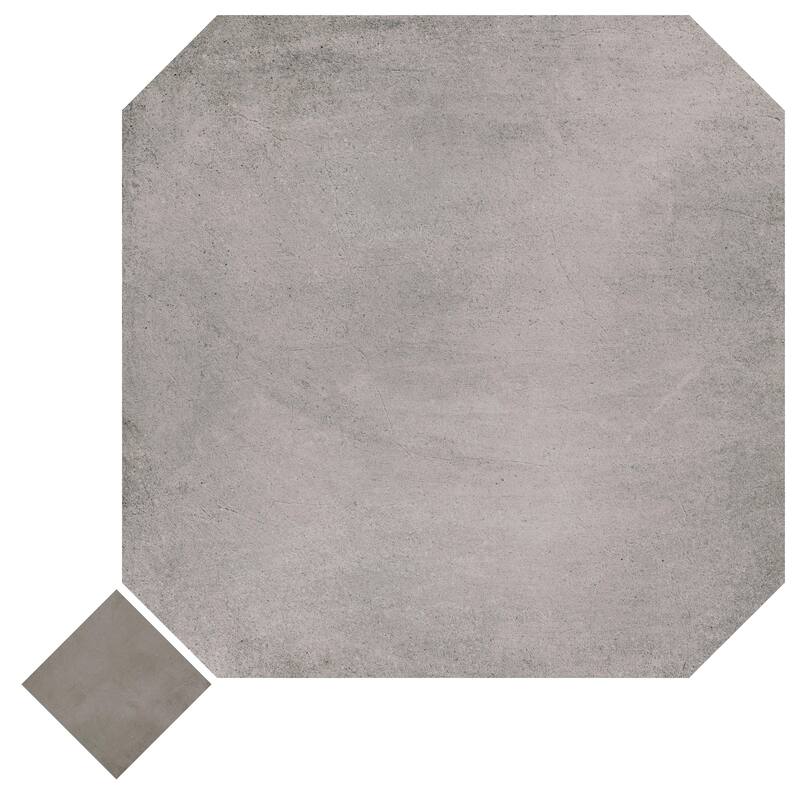 Merola Tile Laverton Octagon Gris with Taco Grafito 7-7/8" x 7-7/8" Porcelain Floor and Wall Tile