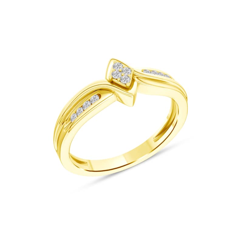 IGI Certified 1/10ct TDW Diamond Cluster Engagement Ring in 10K Yellow Gold for Women
