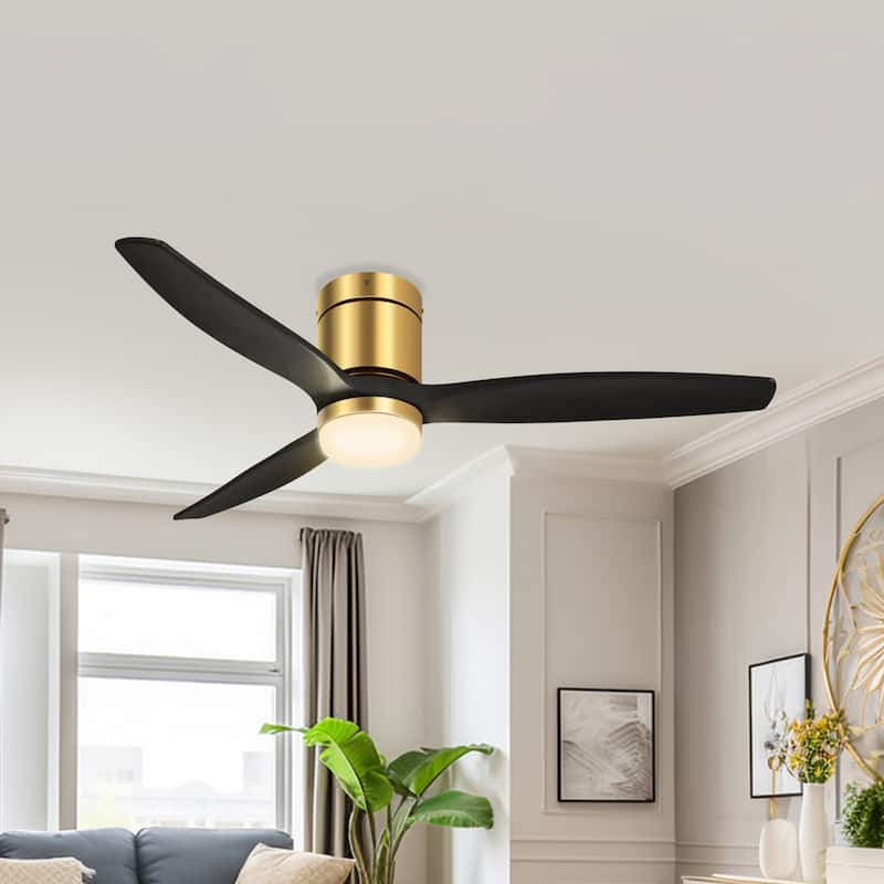 Moasis 52 Inch Low Profile Flush Mount Wood Blades Ceiling Fan with LED Light and Remote