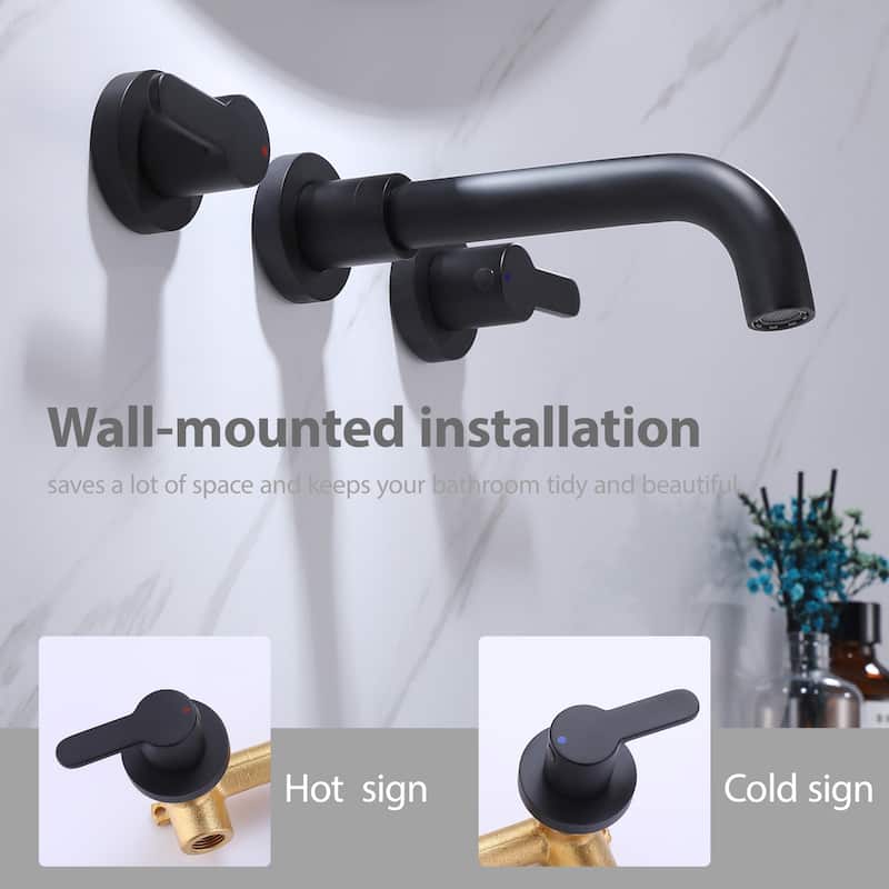 Modland Wall Mounted 2-Handle Bathroom Faucet, Water-Saving, Ceramic Valve & Matte Black