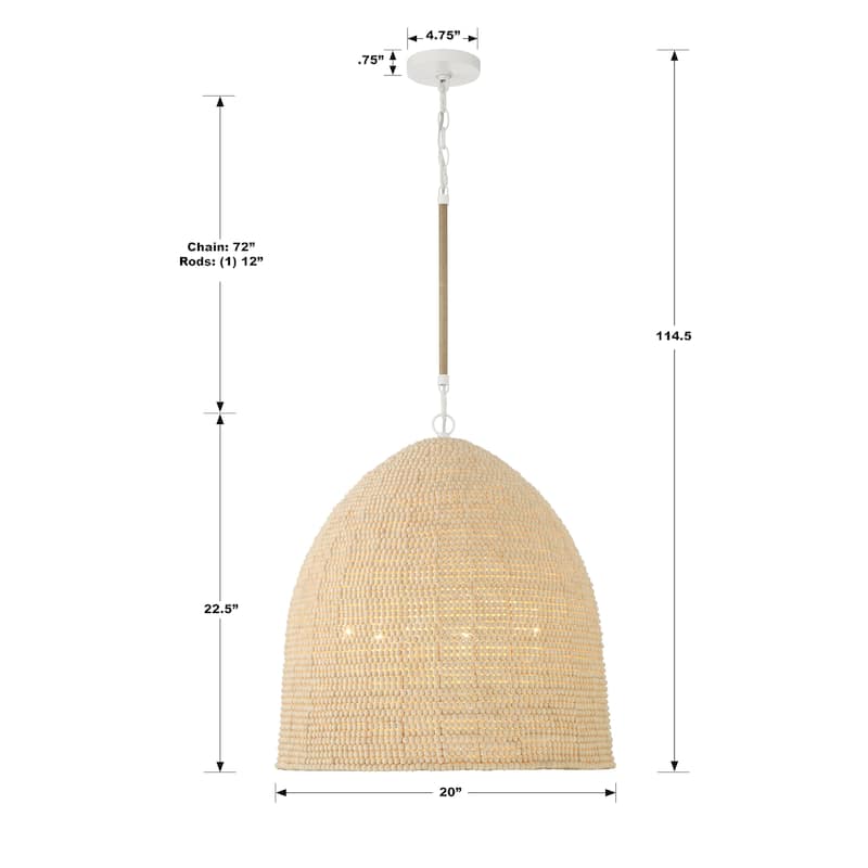 Jasper 6 Light Matte White Chandelier - 20"W x 22.5"H x 20"D