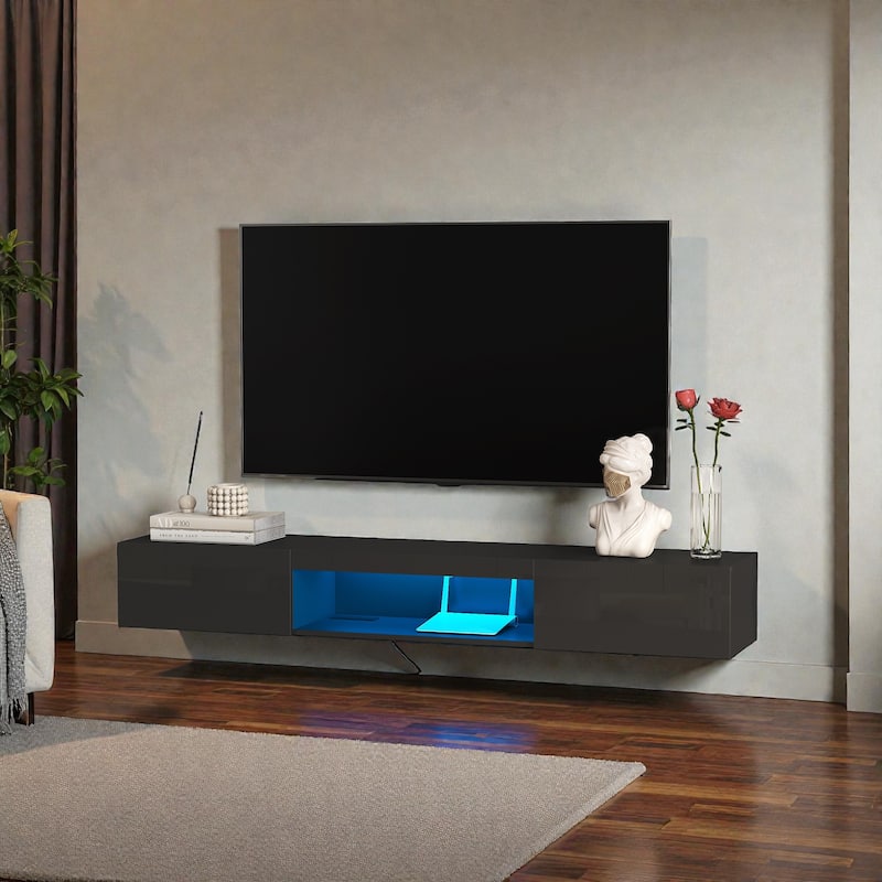 63" Floating TV Stand with 16-Color LED Lights, Wall Mounted Entertainment Center for 55-65 Inch TVs, Modern TV Cabinet