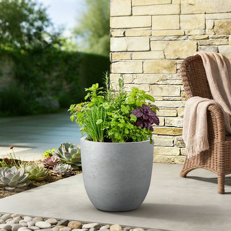 Concrete Tall Round Pot for Indoor & Outdoor(Upgraded Interior)
