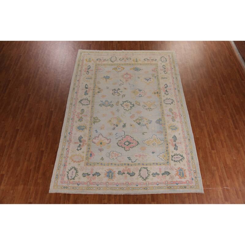 Hand Knotted Oriental 100% Wool Carpet Transitional All-Over Beige & Ivories Oushak Area Rug - 13' 2'' X 9' 5''