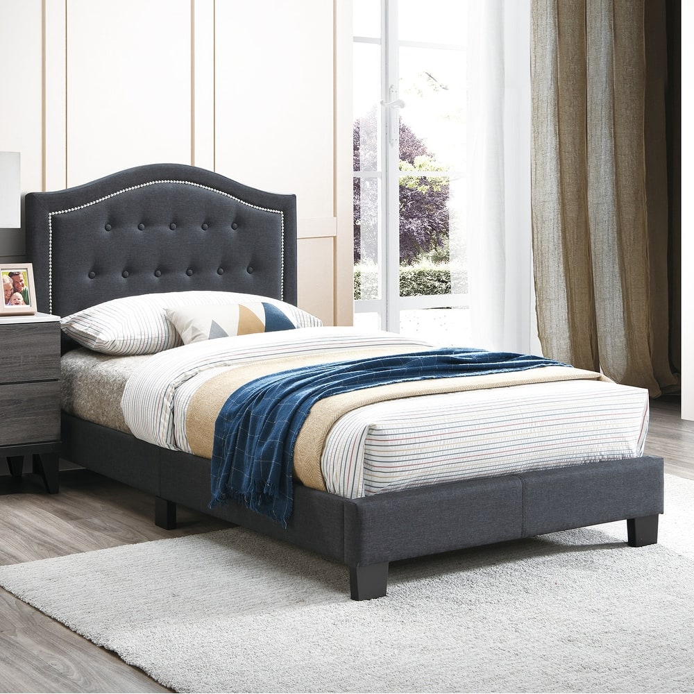 Fabric Upholstered Bed with Button Tufting
