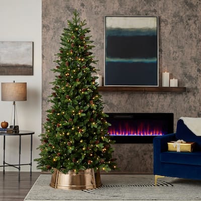 Canyon Ranch Fir Artificial Tree 7.5ft, Pre-Lit 380 Warm White LED Lights, 1374 PE/ PVC Tips