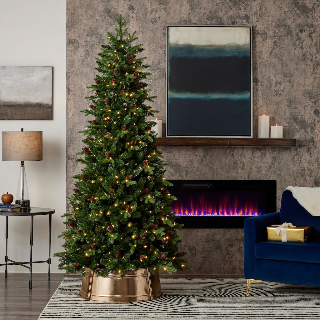 Canyon Ranch Fir Artificial Tree 7.5ft, Pre-Lit 380 Warm White LED Lights, 1374 PE/ PVC Tips