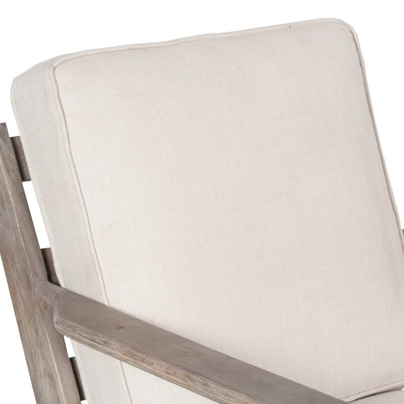 Amber Accent Chair, Handcrafted Slatted Mango Wood, Buffalo Leather Cushions, Angled Legs