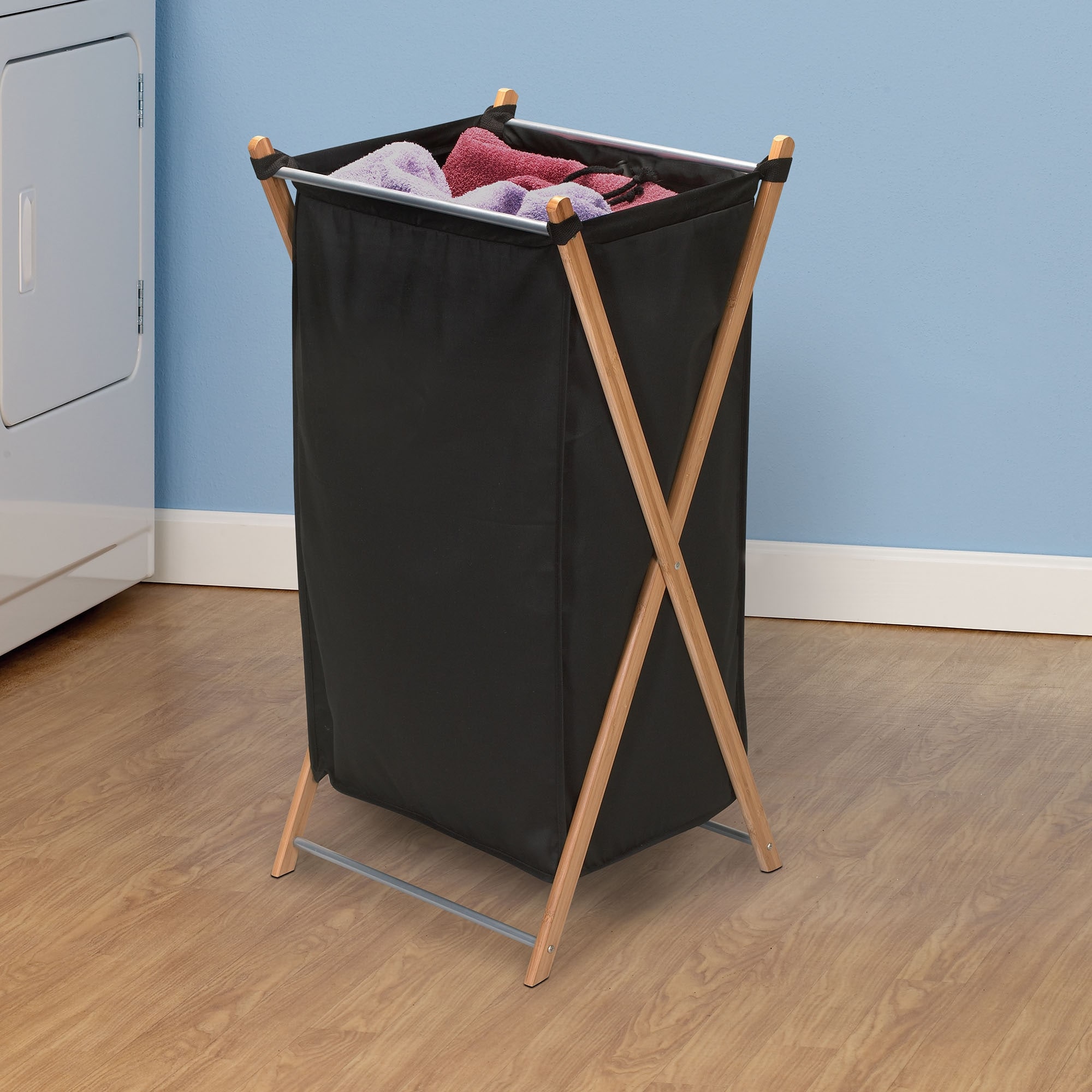 HOUSEHOLD ESSENTIALS X-Frame Wood Laundry Hamper Folding Wood Frame with  Washable Poly-Cotton Bag 6789-1 - The Home Depot