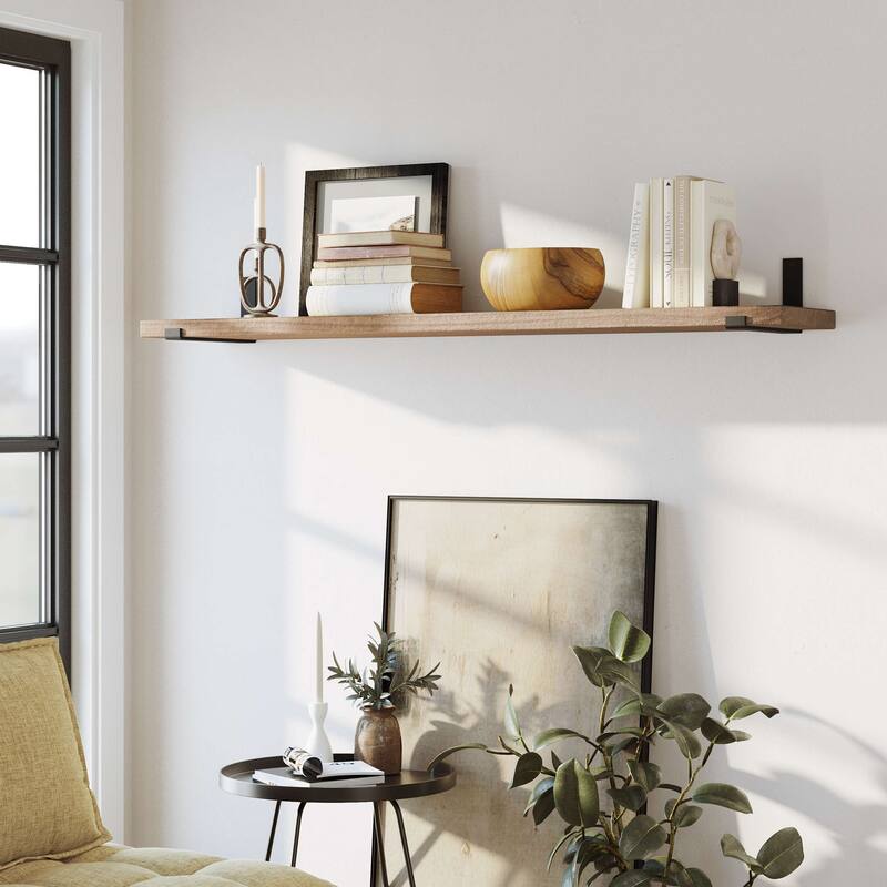 Wallniture Forte Wood Board 60" Long, 11.25'' Deep, 1.5" Thick, Wood Floating Shelf for Wall with Heavy Duty Metal Brackets, 1pc