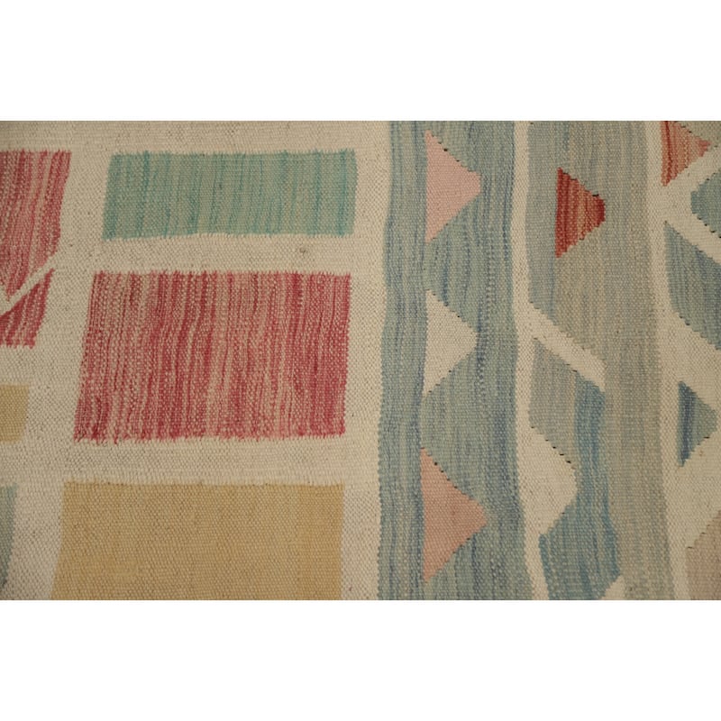 Hand Woven Oriental 100% Wool Carpet Southwestern Tribal Multi-Colored Kilim Area Rug - 9' 7'' X 6' 7''