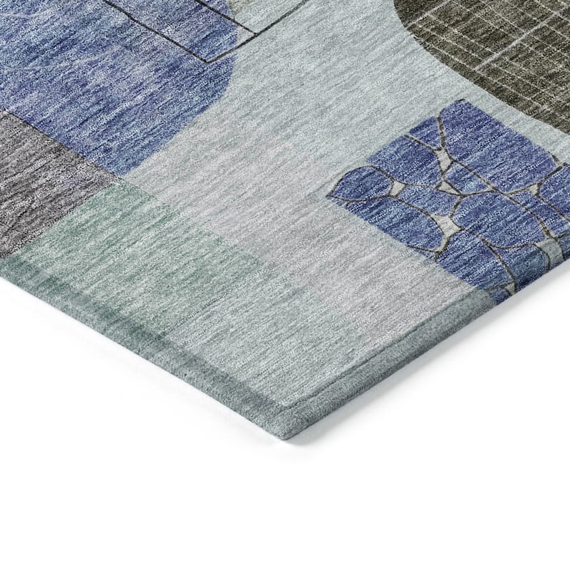 Machine Washable Indoor/ Outdoor Abstract Contemporary Chantille Rug