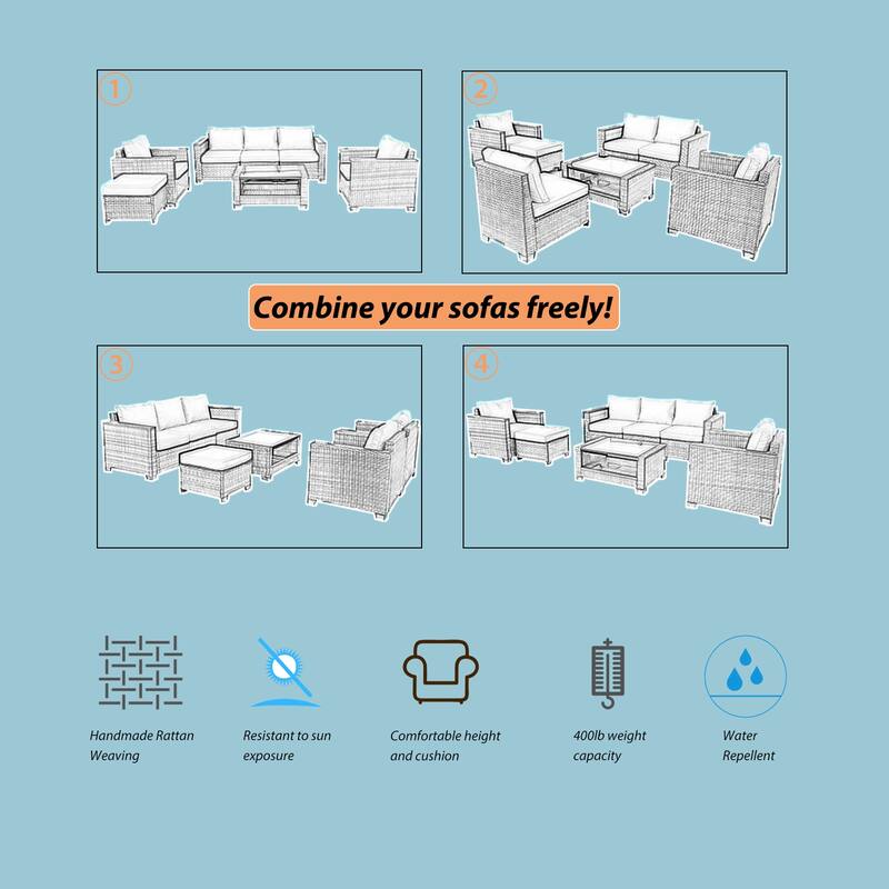 7-Piece Wicker Outdoor Sectional Set with Cushions and Table