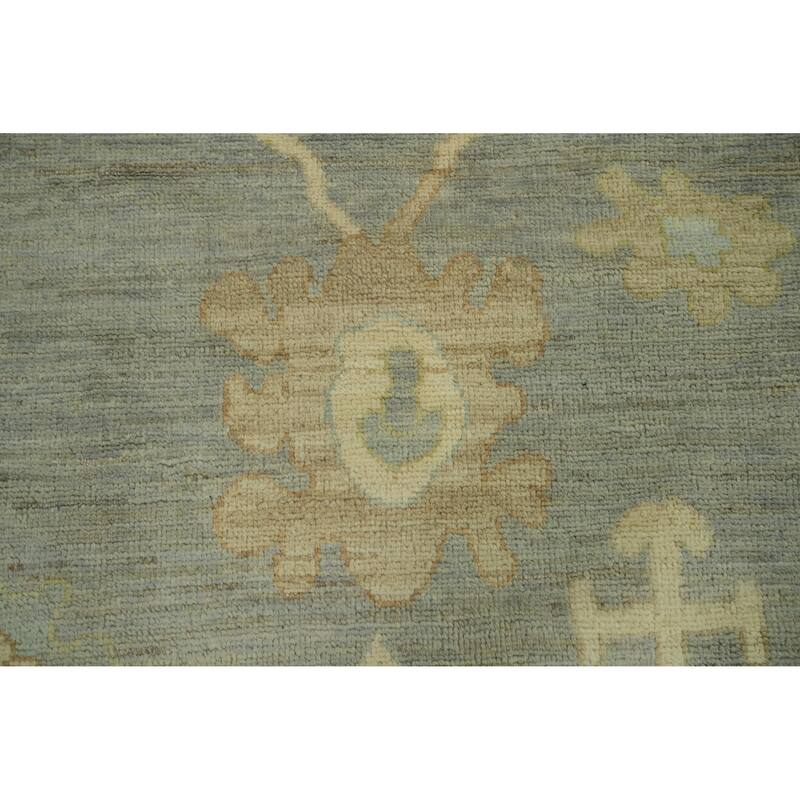 Vegetable Dye Gray Oushak Turkish Large Rug, Floral Geometric Carpet - 13' 9'' X 10' 3''