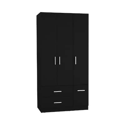71" High Armoire Closet with 2 Drawers, 6 Shelves and Hanging Rod, Black