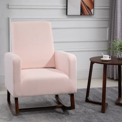 HOMCOM Fabric Rocking Chair with Curved Wood Base Padded Seat, 30.25'' W x 36.25'' D x 39.25'' H