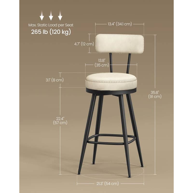 360 Swivel Bar Stools with Backrest and Steel Legs Footrest Perfect for Dining Room Set of 2