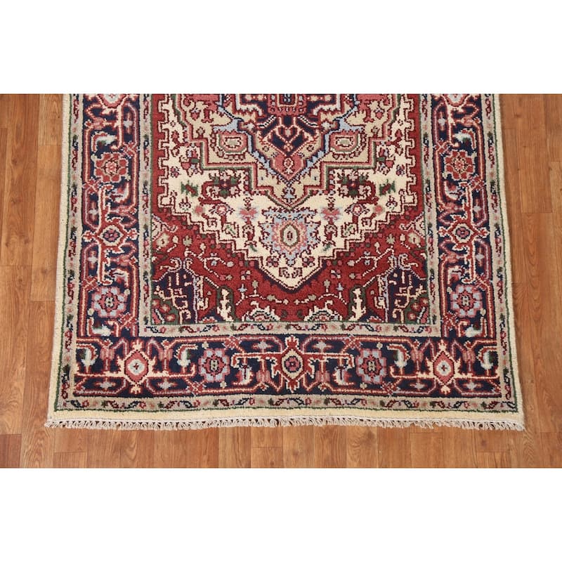 Geometric Traditional Heriz Serapi Oriental Wool Area Rug Hand-knotted - 4'0" x 5'11"