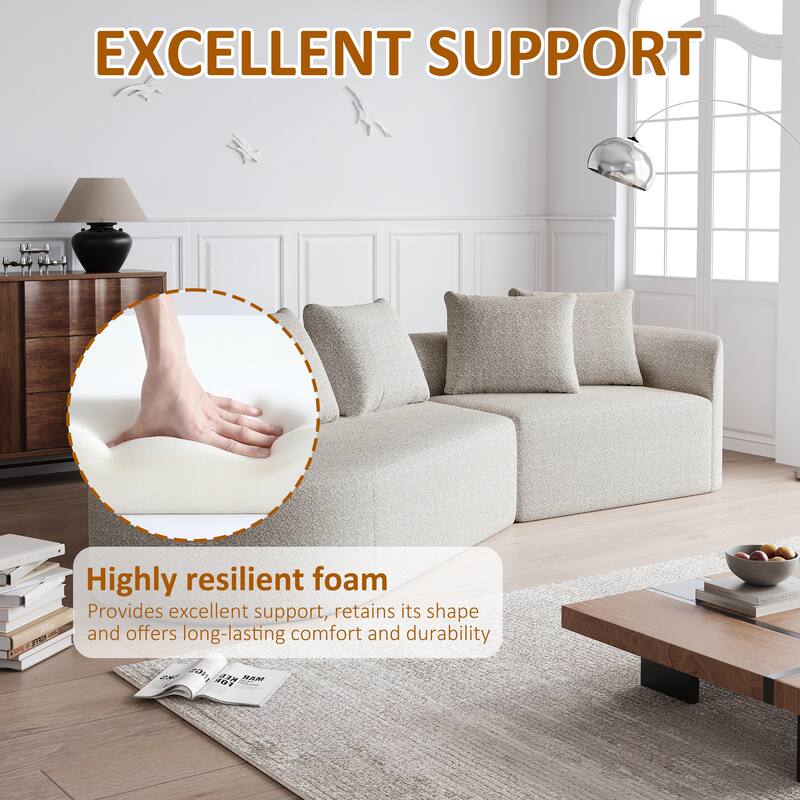 Modular Curved Sectional Sofa, Oversized Chenille Cloud Couch, Compressed Upholstered Sofa with 4 Throw Pillows