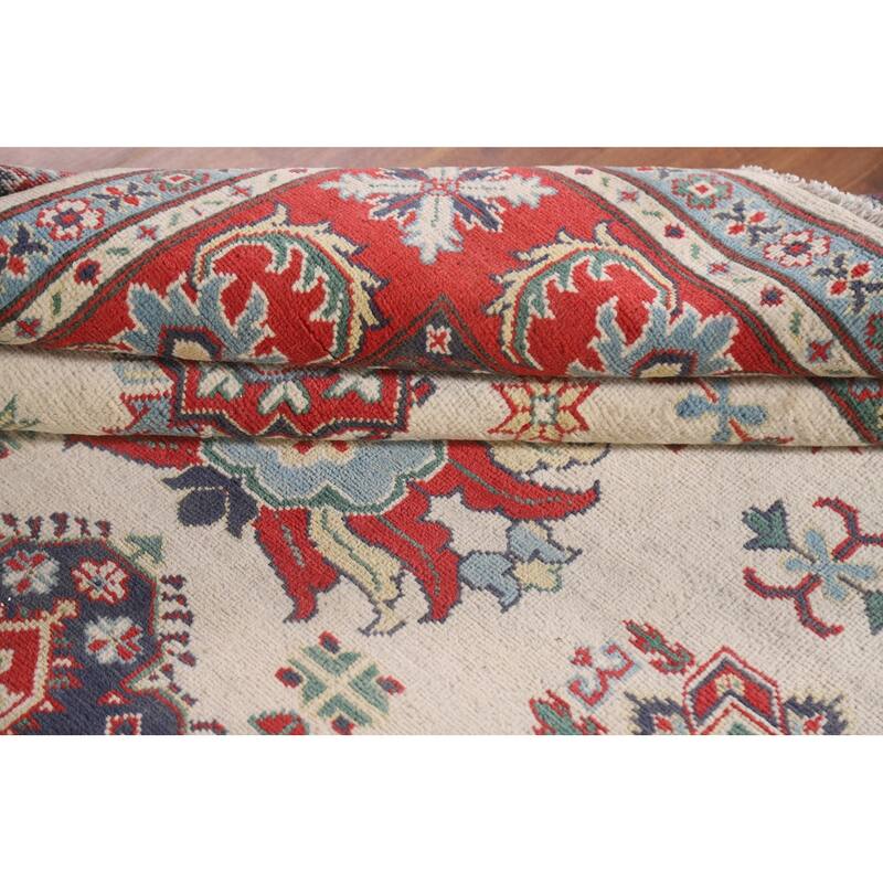 Hand Knotted Oriental 100% Wool Carpet Traditional Geometric Beige & Ivories Kazak Area Rug - 8' 11'' X 5' 11''