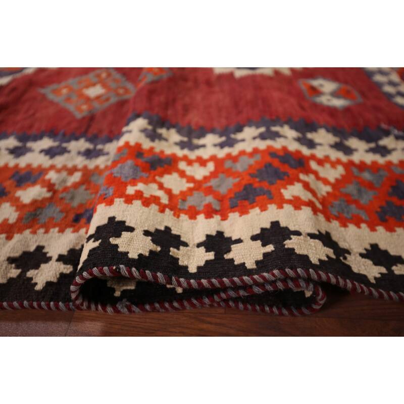 Geometric Kilim Qashqai Persian Area Rug Flatweave Wool Carpet - 5'1"x 7'3"