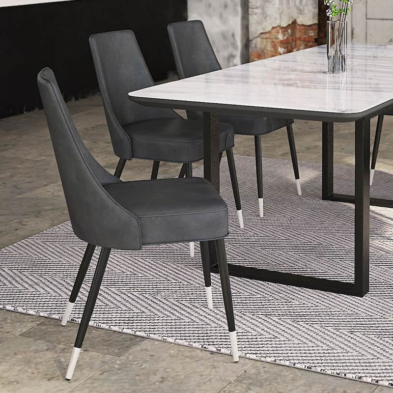 Mid-Century Faux Leather and Metal Dining Chair, Set of 4 - Vintage Grey and Black