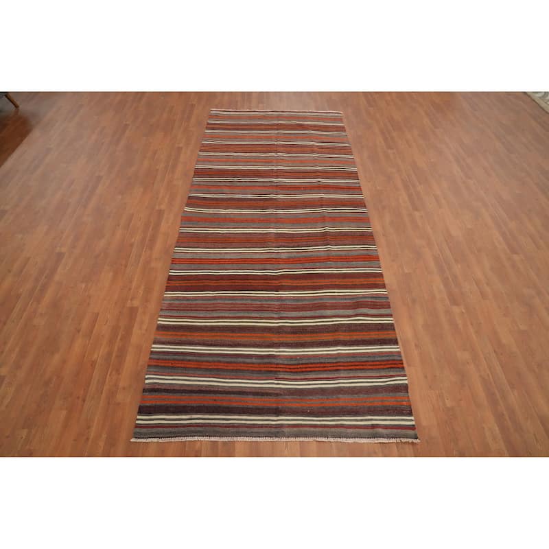 Hand Woven Oriental 100% Wool Carpet Southwestern Geometric Multi-Colored Kilim Area Rug - 12' 1'' X 5' 1''