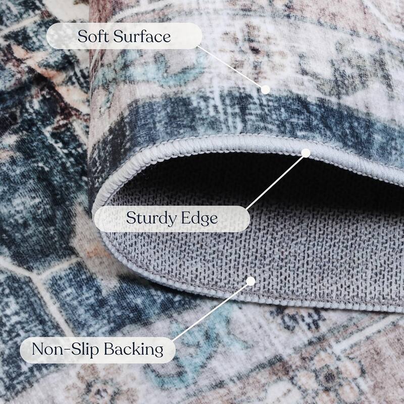 Delara Machine Washable Area Rug, Soft & Durable, Non-Slip Backing, Eco- Friendly GRS certified