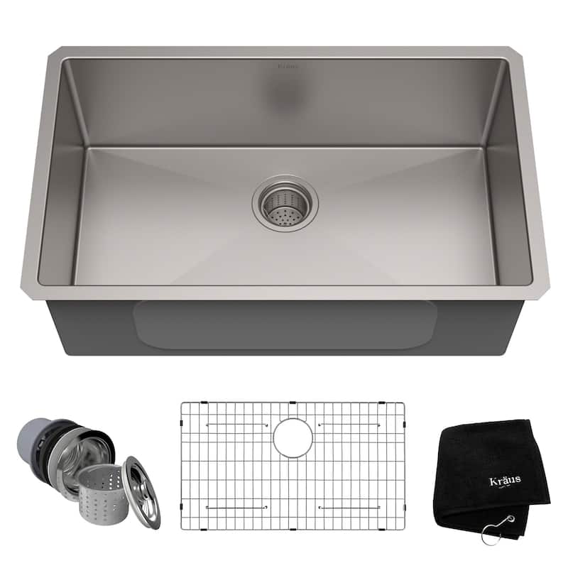 KRAUS Standart PRO Undermount Single Bowl Stainless Steel Kitchen Sink - 30 inch (30"L x 18"W x 10.38"D)