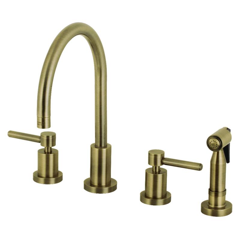 Kingston Brass Concord Deck Mount Widespread Kitchen Faucet with Brass Sprayer - Antique Brass