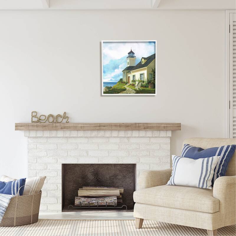 Stupell Coastal Lighthouse Beacon House Framed Giclee Art by Michael Humphries