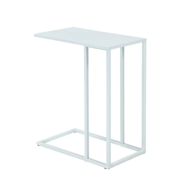 Eme 23 Inch Side End Table, Rectangular Tray Top, Modern White Metal Frame