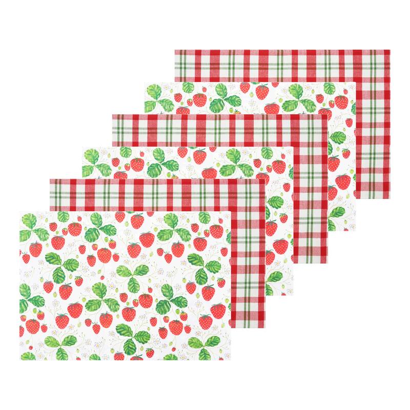 Strawberry Patch & Plaid Placemats Set of 6, 14" x 20"
