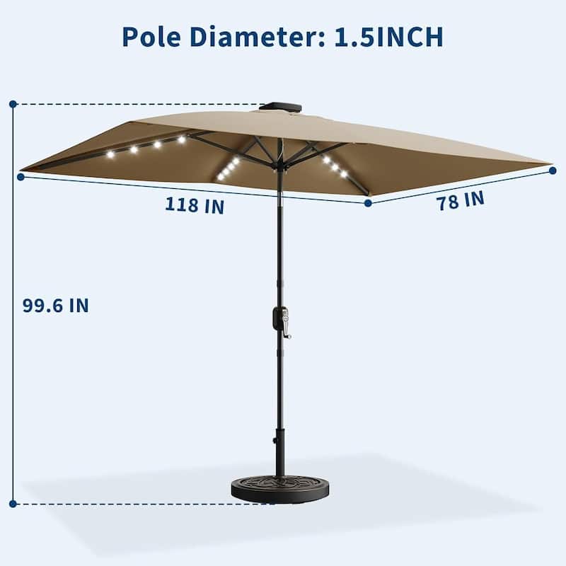 10' x 6.5' Solar Patio Umbrella with Crank and Push Button Tilt for Garden, Deck, Lawn, Pool with Lights (No Base)