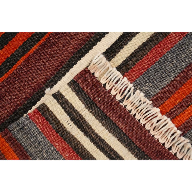 Hand Woven Oriental 100% Wool Carpet Southwestern Geometric Multi-Colored Kilim Area Rug - 10' 11'' X 4' 7''