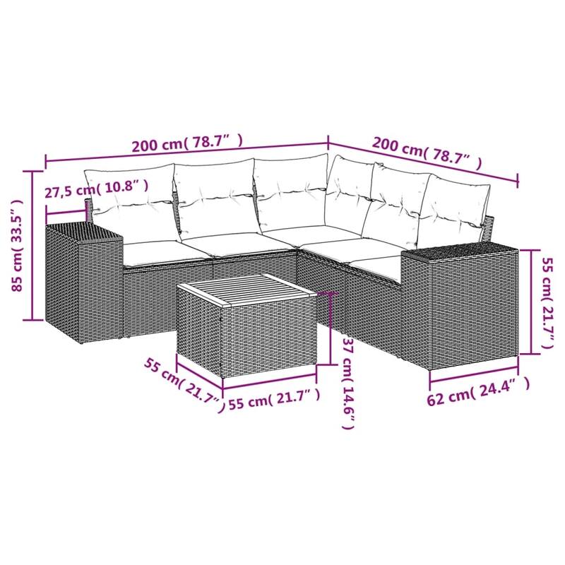 vidaXL Garden Sofa Set Black - 21.7 x 21.7 x 14.6